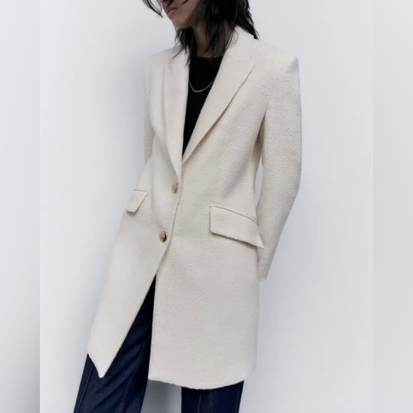 ZARA ECRU STRUCTURED COAT WITH GOLDEN BUTTONS - Picture 3 of 15